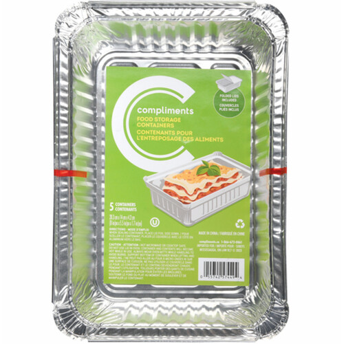 Compliments Foil Containers with Lids 3-lb 5 Pack