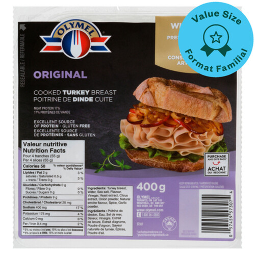 Olymel Cooked Turkey Breast Original  Value Size 400 g