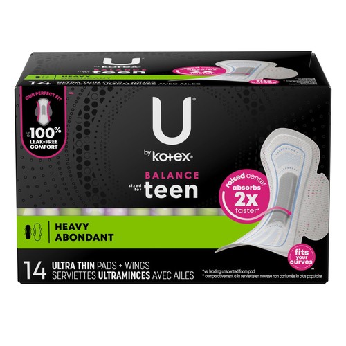 U by Kotex Teen Ultra Thin Pads Extra Absorbency With Wings 14 Count
