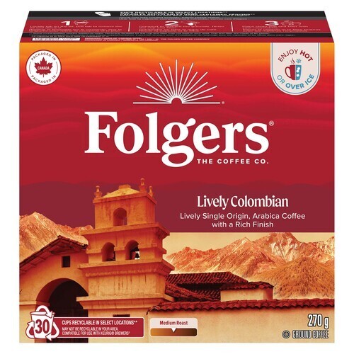 Folgers Coffee Pods Lively Colombian Medium Roast 30 K-Cups 270 g