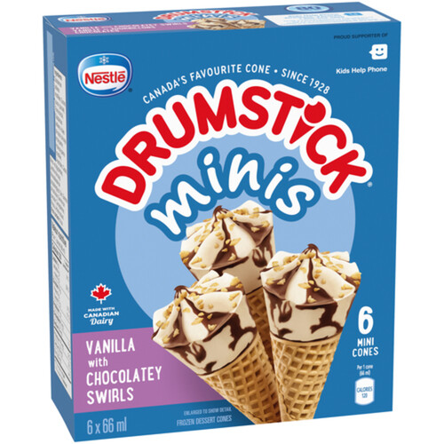 Nestlé Drumstick Frozen Dessert Cones Vanilla Chocolate Swirl 6 x 66 ml