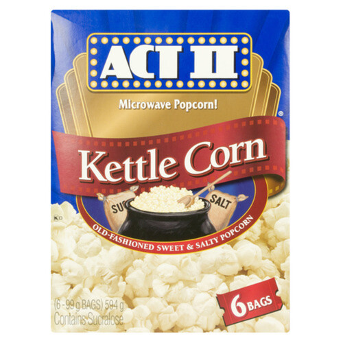 Act II Kettle Corn Microwave Popcorn Sweet & Salty 6 X 99 g