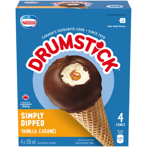 Nestlé Drumstick Frozen Simply Dipped Vanilla Caramel Cones 4 x 135 ml