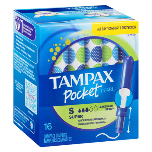 Tampax Pocket Pearl Tampons Super Unscented 16 Count