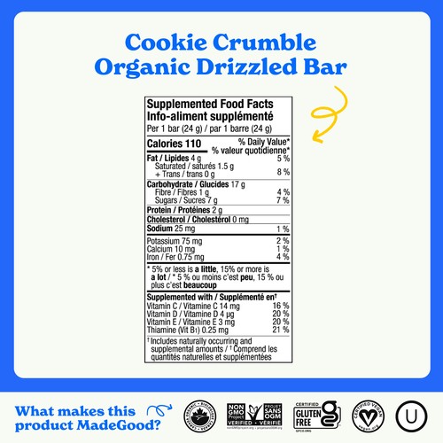 MadeGood Granola Bars Cookie Crumble Chocolate Drizzled 5 x 24 g