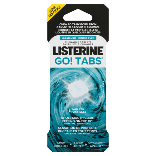 Listerine Go Tabs Mouthwash Tablets Clean Mint 8 Count