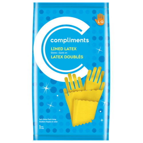 Compliments Lined Latex Gloves Large 1 EA