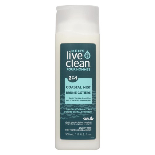 Live Clean Men's 2 In 1 Body Wash & Shampoo Coastal Mist 500 ml