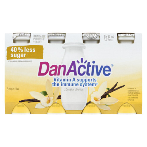 DanActive Yogurt Drink, Vanilla Flavour, 93ml (Pack of 8) - Drinkable yogurt