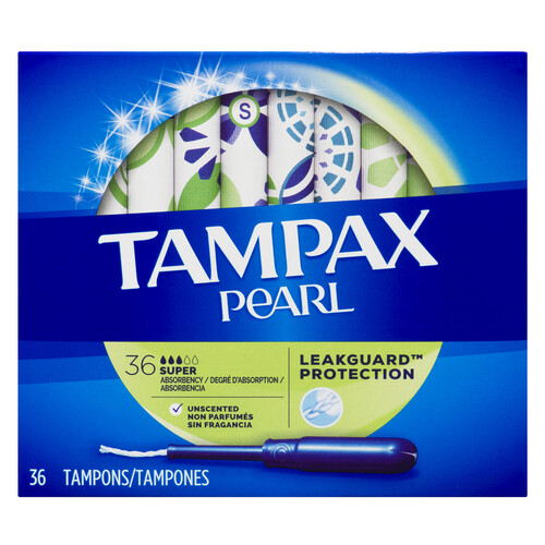 Tampax Pearl Tampons Super Absorbency Unscented 36 Count