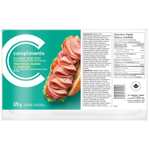 Compliments Classic Sub Trio Salami Smoked Ham Bologna 375 g