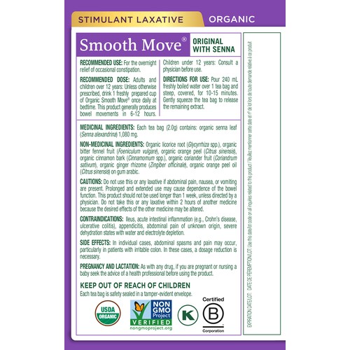 Traditional Medicinals Smooth Move Herbal Tea 16 Tea Bags