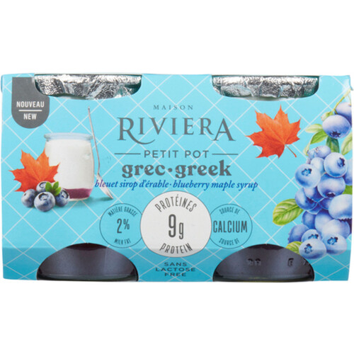 Riviera 2% Greek Yogurt Blueberry Maple Syrup Petit Pot 4 x 120 g