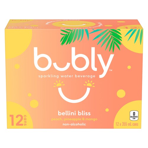 Bubly Sparkling Water Bellini Bliss 12 x 355 ml (cans)