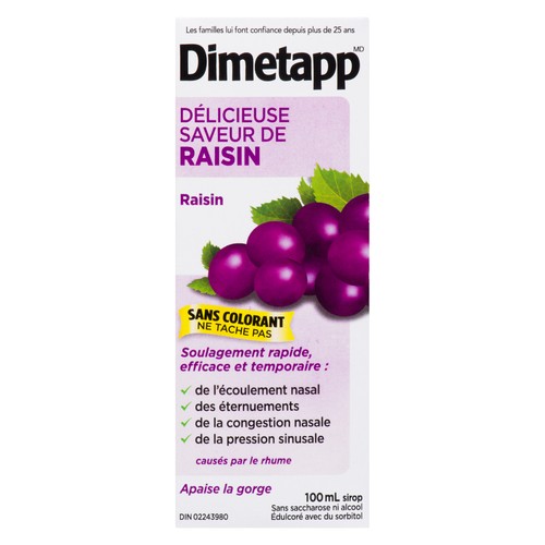 Dimetapp Dye Free Cough & Cold Syrup Grape 100 ml