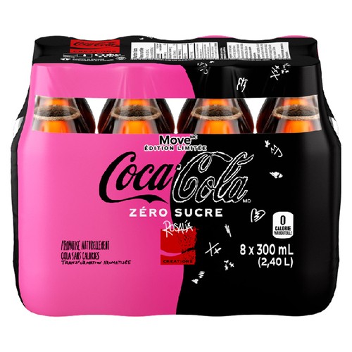 Coca-Cola Zero Sugar Soft Drink Move 8 x 300 ml (bottles)