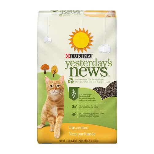 Yesterday's News Cat Litter Paper Low Tracking Bag Unscented 6.8 kg