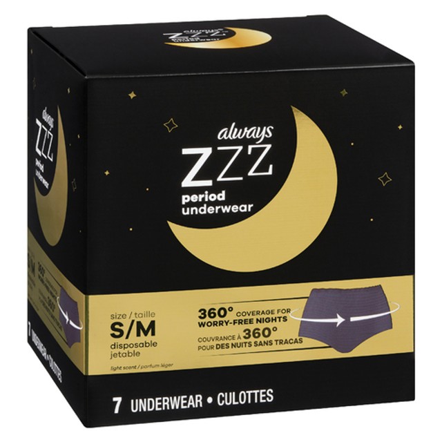 Always ZZZ Disposable Period Underwear Size Small/Medium 7 Count