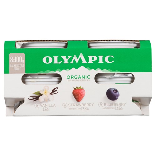 Olympic Organic Yogurt Strawberry-Blueberry-Vanilla 8 x 100 g