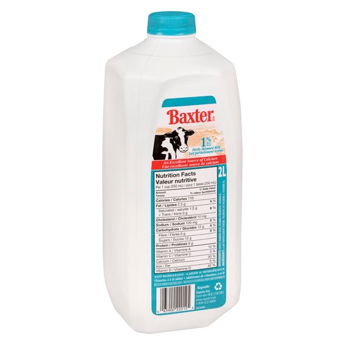Baxter 1% Milk  Partly Skimmed  2 L