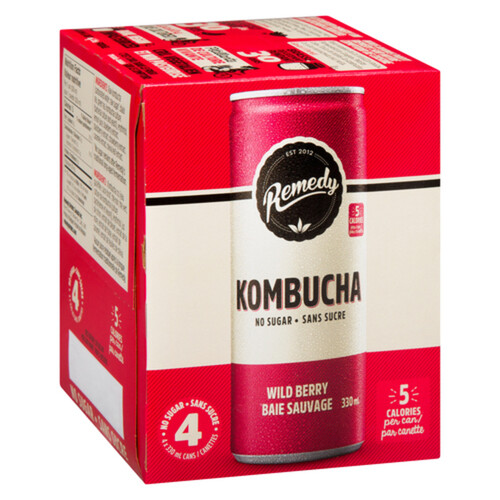 Remedy Organic Kombucha Wild Berry Value Size 4 x 330 ml (cans)