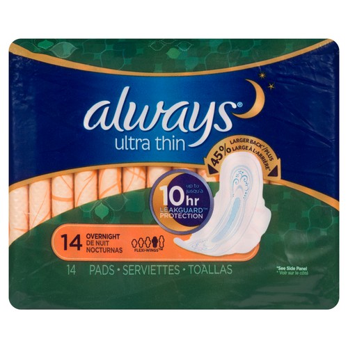 Always Ultra Thin Maxi Overnight Pads with Wings 14 Count