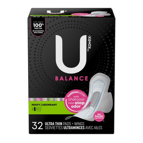 U by Kotex Balance Ultra Thin Pads Heavy With Wings 32 Count