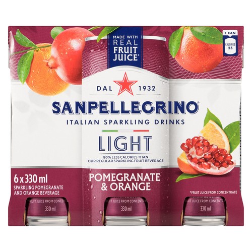 San Pellegrino Sparkling Beverage Light Pomegranate & Orange 6 x 330 ml (cans)