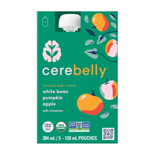 Cerebelly Organic Baby Puree White Bean Pumpkin Apple 3 Pack 384 ml