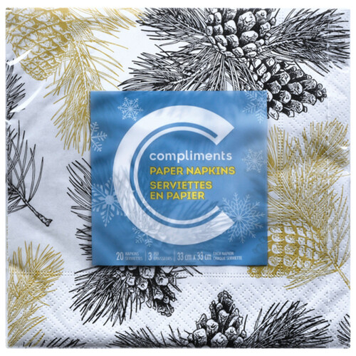 Compliments Napkins Holiday Print 20 EA