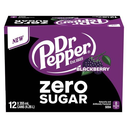 Dr Pepper Zero Sugar Soft Drink Blackberry 12 x 355 ml (cans)