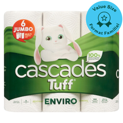 Cascades Tuff Paper Towels Jumbo 2-Ply 6 Rolls x 105 Sheets