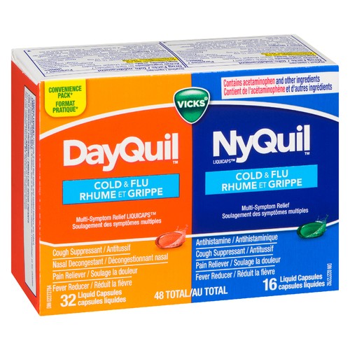 Vicks Cold & Flu Day/Night Combo Liquid Capsules 48 EA