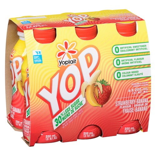 Yoplait Yop Drinkable Yogurt Strawberry-Banana Flavour 1.5% 6 x 200 ml