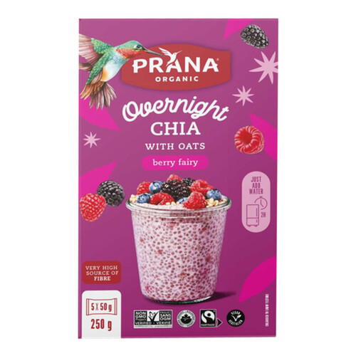 Prana Organic Gluten-Free Overnight Chia Oat & Mix Berry Fairy 5 x 50 g