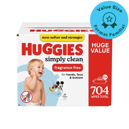 Huggies Simply Clean Baby Wipes Unscented Flip-Top Pack 704 Count
