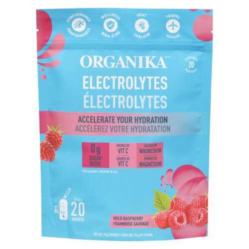 Organika Electrolytes Powder Sachets Wild Raspberry 20 Count