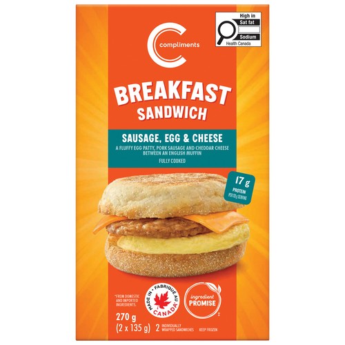 Compliments Muffin Breakfast Sandwich Sausage Egg & Cheese 270 g (frozen)