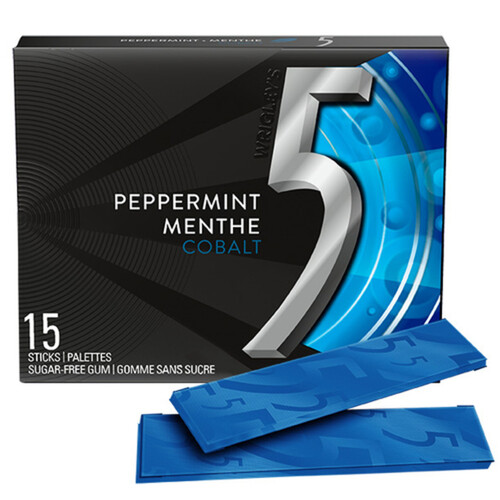 5 Gum Peppermint-Cobalt Sugar Free Chewing Gum 15 Sticks 1 Pack