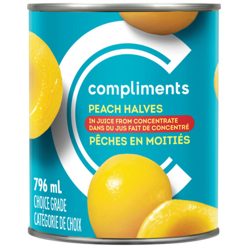 Compliments Canned Peach Halves In Juice From Concentrate 796 ml