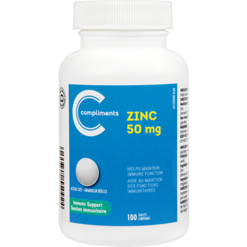 Compliments Zinc 50 mg Tablets 100 Count