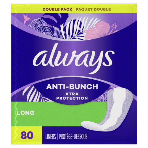 Always Anti Bunch Panty Liners Long Unscented 80 Count