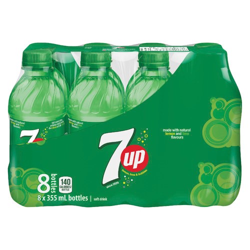 7Up Soft Drink Bottles Lemon & Lime 8 x 355 ml (bottles)