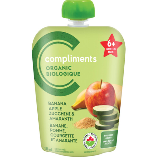 Compliments Organic Baby Food Pouch Banana Apple Zucchini & Amaranth 128 ml