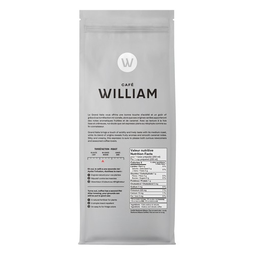 Café William Whole Bean Coffee Espresso Grand Italia Medium Roast 800 g