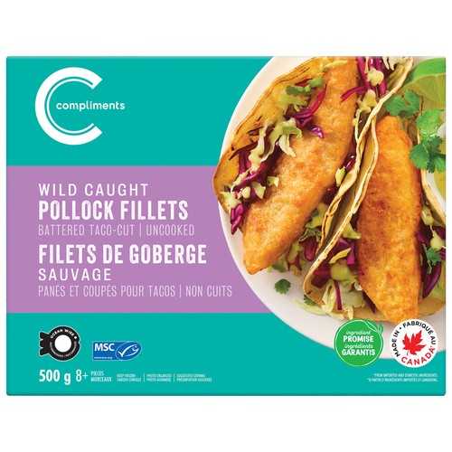 Compliments Wild Caught Pollock Fish Fillets Battered Taco-cut 500 g