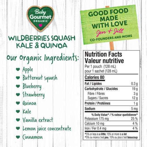 Baby Gourmet Organic Puree Wildberries Squash Kale & Quinoa 128 ml