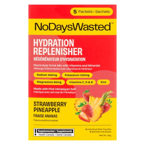 No Days Wasted Drink Mix Hydration Replenisher Electrolyte Strawberry Pineapple 5 x 8 g