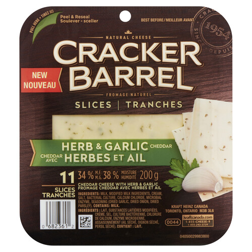 Cracker Barrel Cheddar Cheese Slices Herb & Garlic 200 g