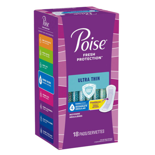 Poise Ultra Thin Pads Moderate Absorbency Regular 18 Count